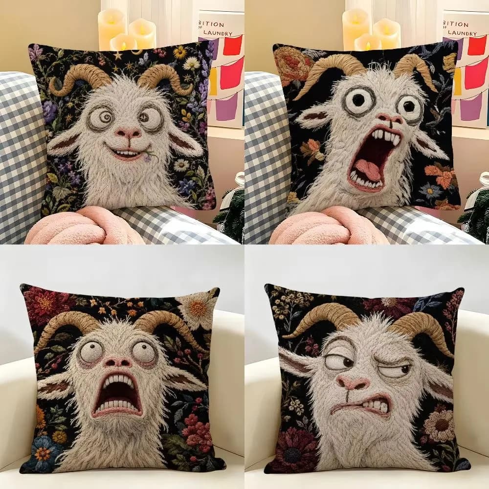 Double Sided Screaming Goat Pillow Cover, Soft Breathable Polyester Cushion for Sofa Bedroom Car Home Office Decor Gift