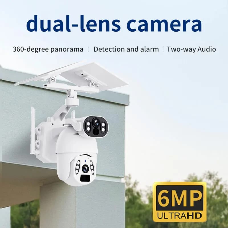 Obiettivo PTZ doppio da 6 MP UBOX/i-Cam + Telecamera dome IP a energia solare a colori AI Rilevazione umanoide Sicurezza domestica CCTV Baby Monitor