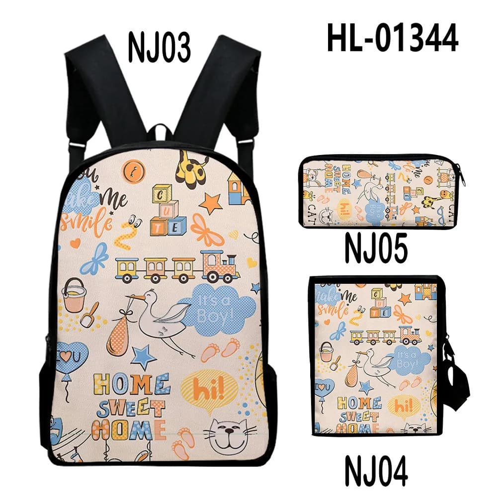 Harajuku Youthful Peculiar animals 3D Print 3pcs/Set Student Travel bags Laptop Daypack Backpack Shoulder Bag Pencil Case
