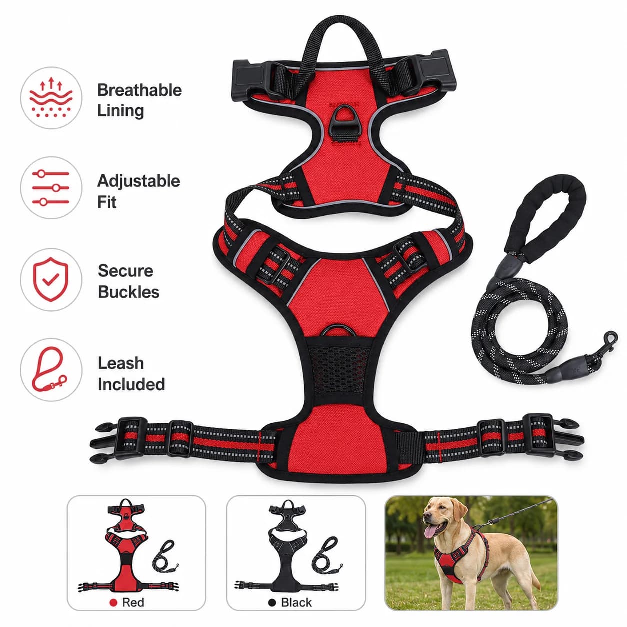 Adjustable Dog Harness Vest No Pull Pet Leash Set Breathable Step In Chest Harness Walking Gear For Dogs Outdoor Activities