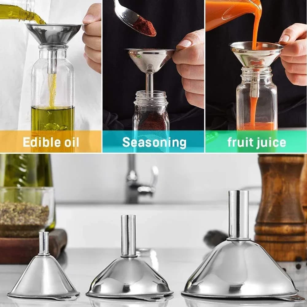 Set di 3/5 Imbuti da Cucina in Acciaio Inossidabile, Imbuti in Metallo per Alimenti per Riempire Bottiglie, Imbuti Piccoli per Oli Essenziali e Spezie