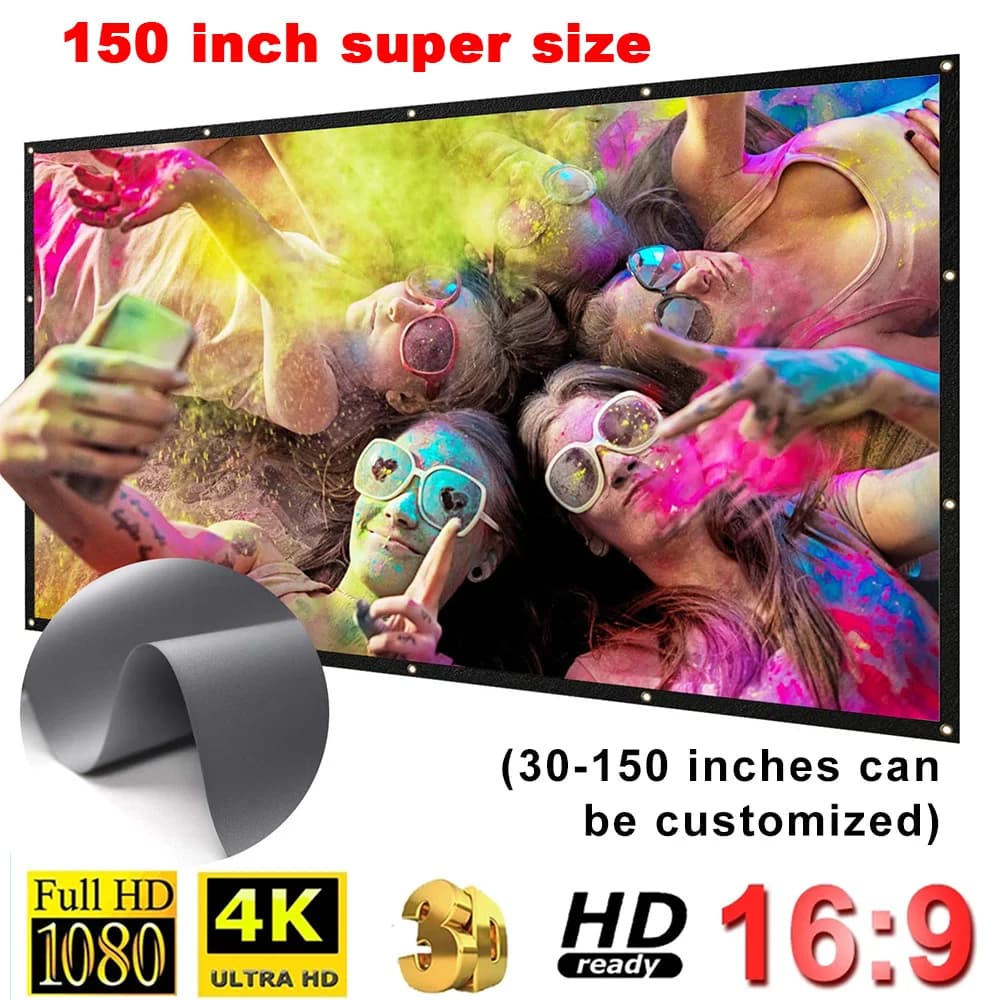 16:9 Tenda anti luce in metallo 100 120 133 150 pollici Home Outdoor Office Schermo di proiezione 3D HD portatile per Espon BenQ TD96