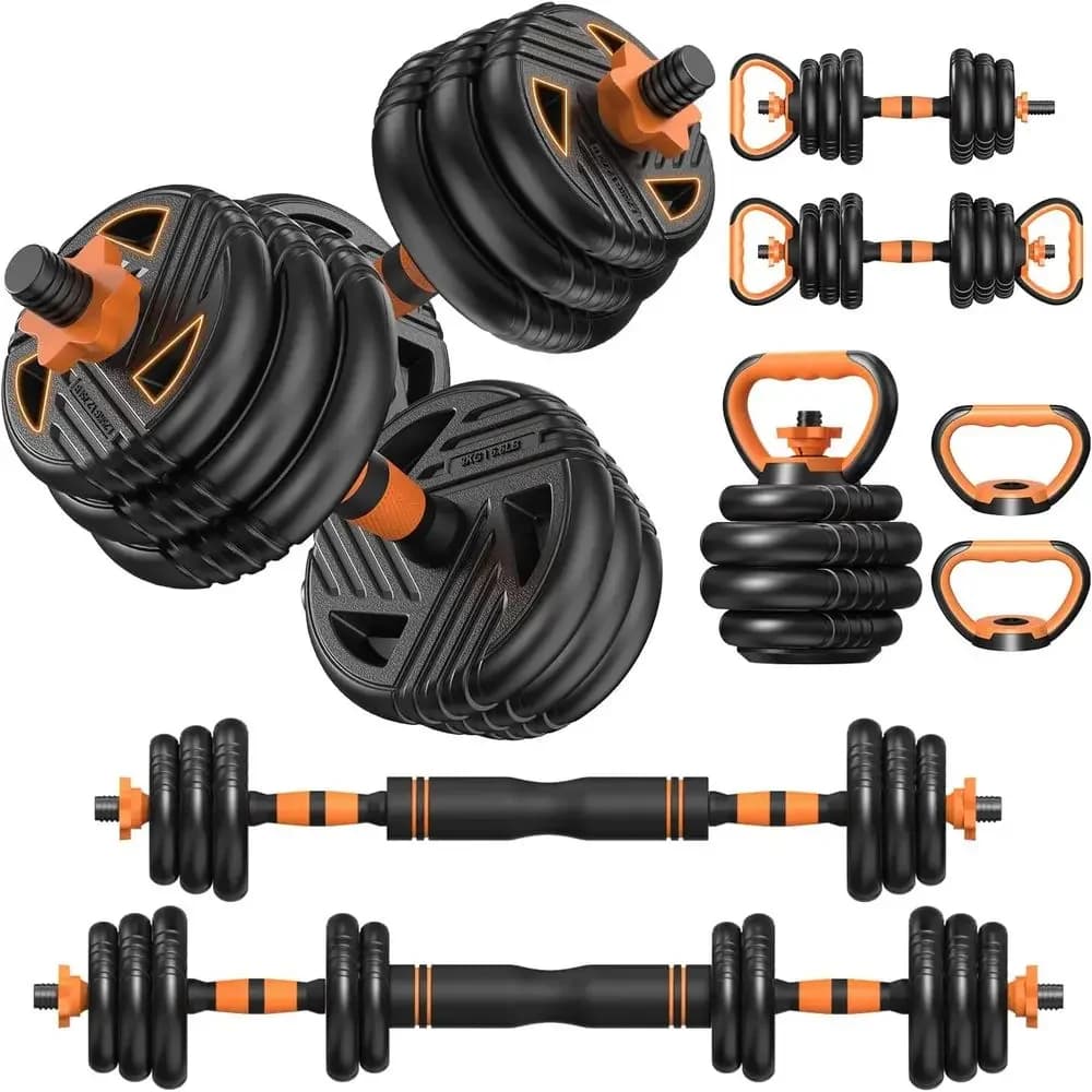 Adjustable Dumbbell Set, 33/44/66/88lbs Re-Weight, 5-in-1 Bar, Kettlebells, Push-Up Stand, Plate, Exercise Equipment for Home Gy