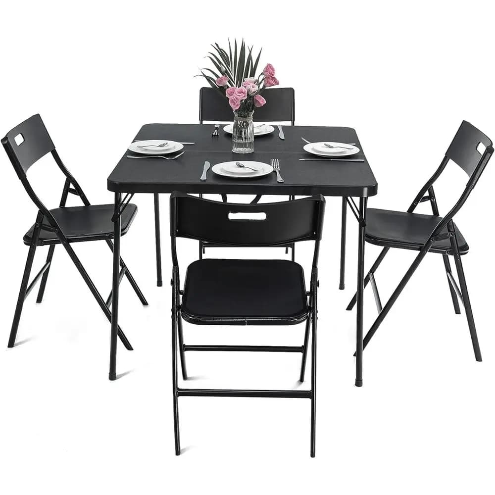 Set Tavolo Pieghevole 35 Pollici e 4 Sedie per Pranzo, Uso Interno/Esterno e Giochi da Campeggio