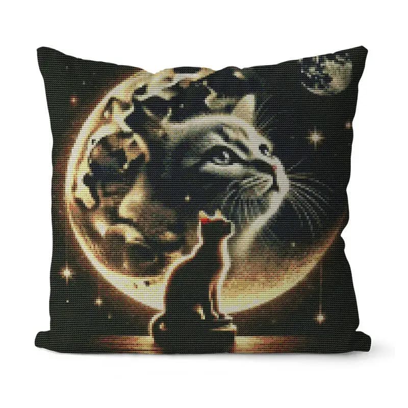 Cat Moon Cross Stitch Pillow Animal New Arrivals Art DIY Picture Printed Canvas Home Sofa Decoration