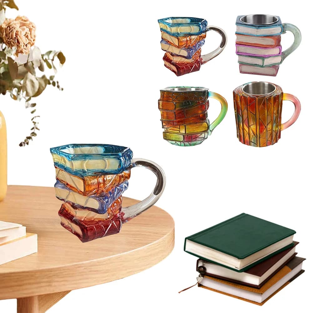 3D Painted Book Mug Multi-Purpose Books Drinking Container Creative Book-Shaped Drinkware for Beer Wine Juice Tea Coffee
