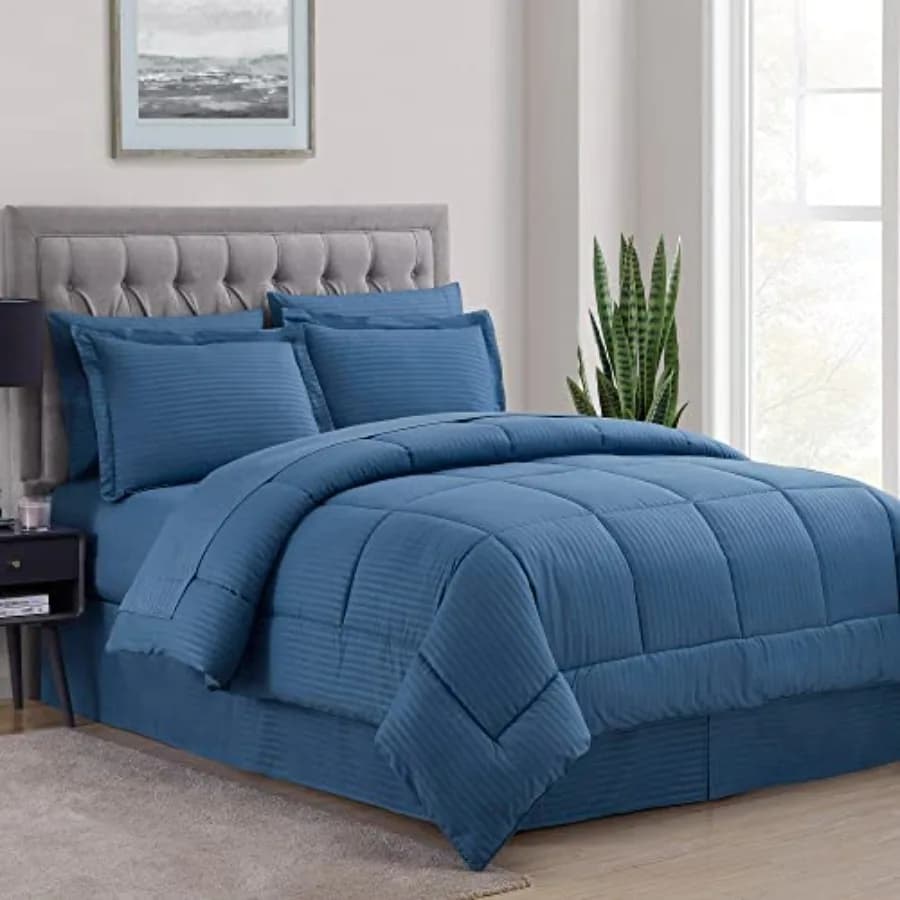 Set Copripiumino 8 Pezzi con Gonna Letto, Lenzuolo con Angoli, Lenzuolo Piatto, 2 Federe e 2 Fodere per Cuscini