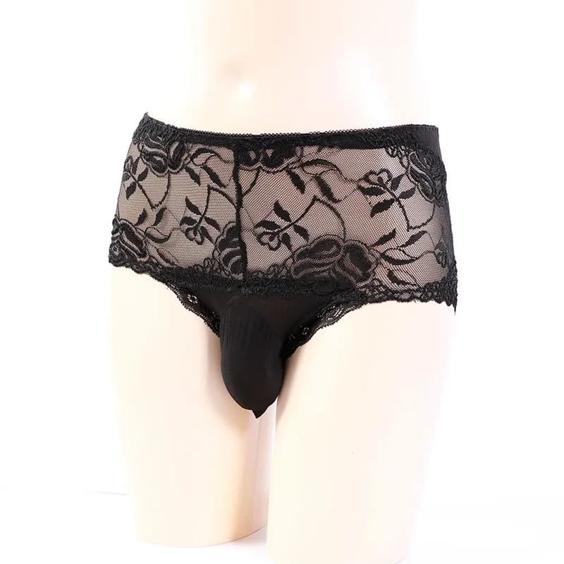 Sexy men's lace briefs ultra-thin seamless breathable underwear with floral embroidery Sissy Lingerie crossdresser