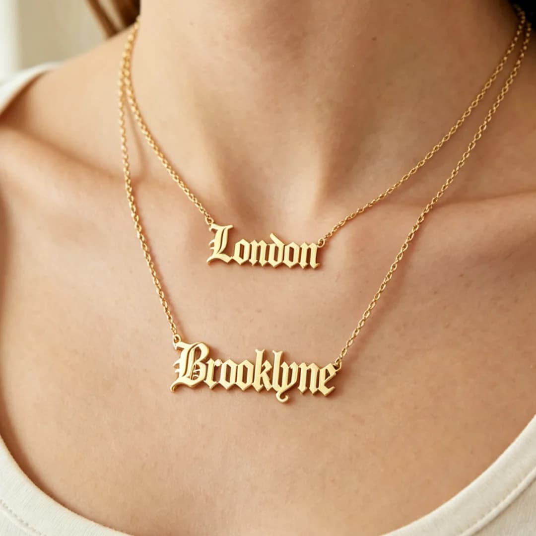 Custom Old English Name Necklaces For Women Men Stainless Steel Customized Necklace Pendant Jewelry Personalized Goth Neck Chain
