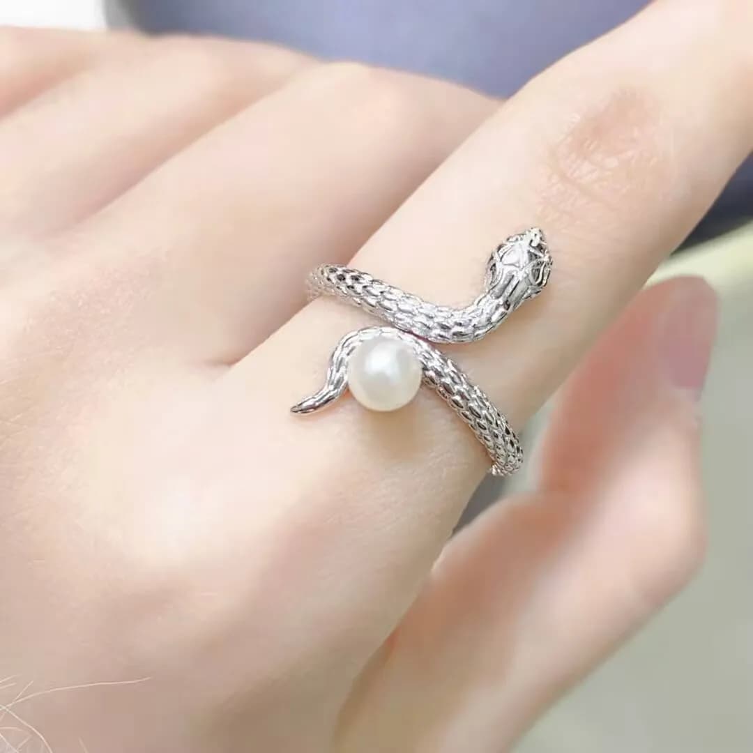 MeiBaPJ 5-6mm Pearl Nearround Natural Serpent Ring Fashion DIY Support in Silver 925 Setting Fine Wedding Jewelry For Women