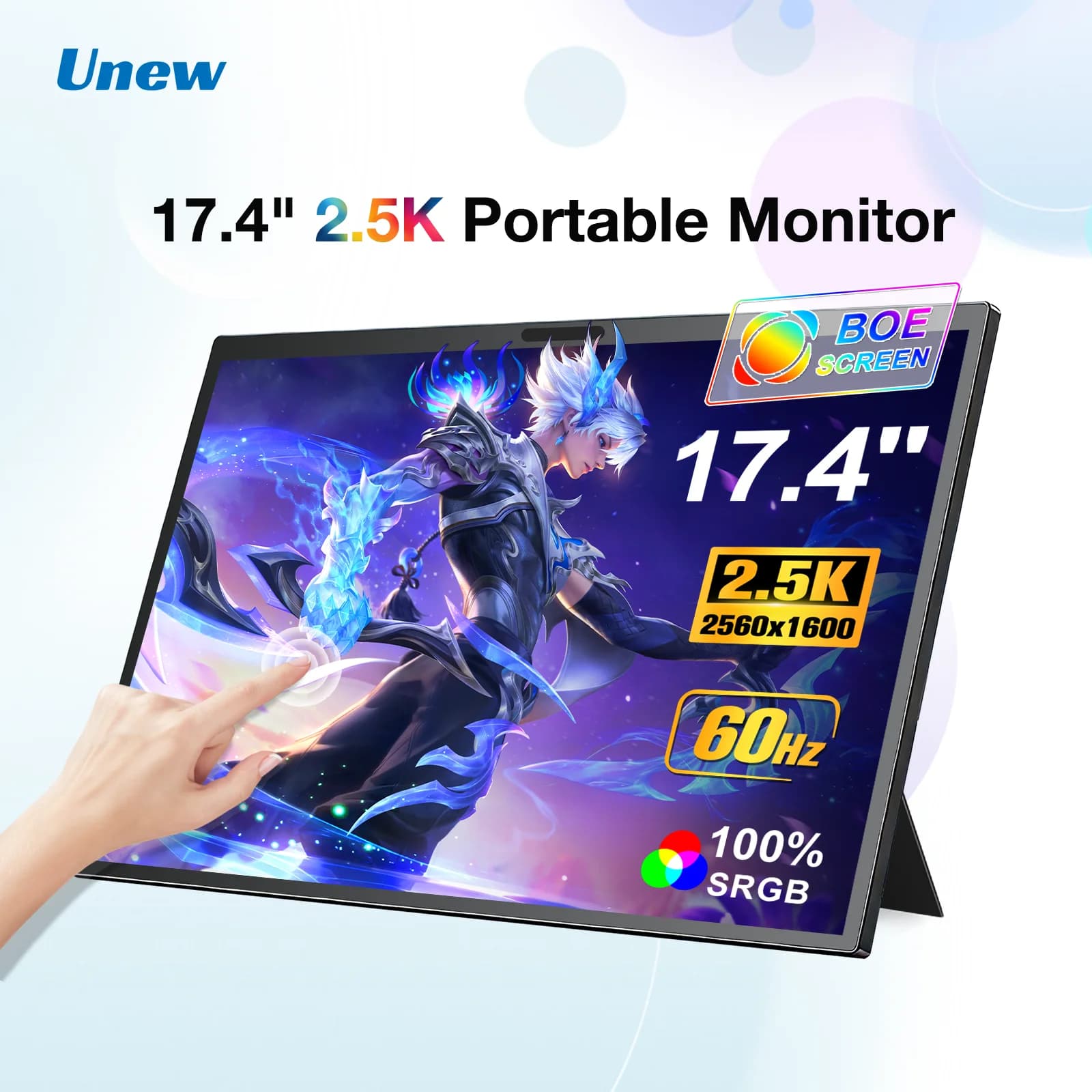 Display portatile touch da 17,4 pollici 2.5K 2560x1600 IPS 100% sRGB con porta Type-C/HDMI, adatto per laptop, Switch, PS5, Xbox