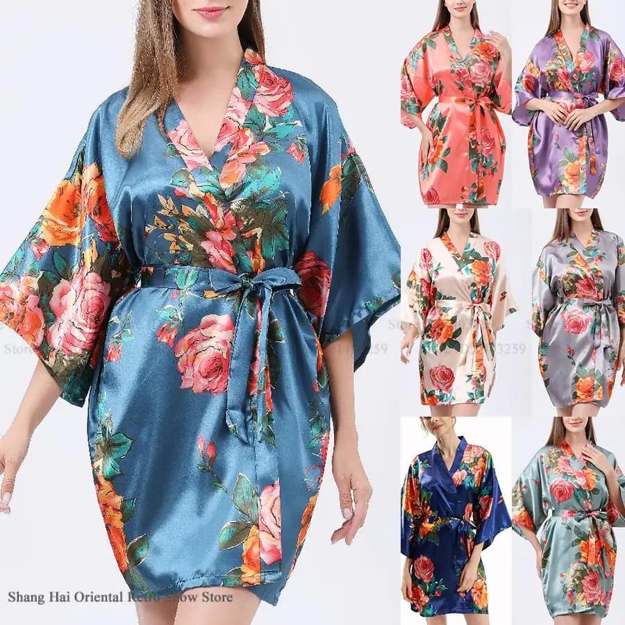 Stampa Fiore Sposa Damigella D'onore Abito da sposa Mezza manica Kimono Abito Accappatoio Camicia da notte sexy Lady Allentato Rayon Homewear Pigiama