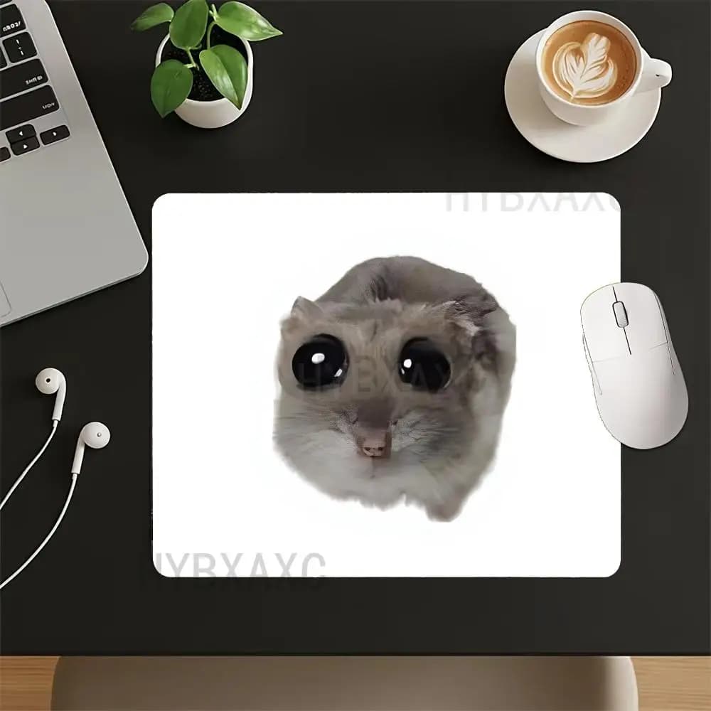 Tappetino per mouse da gaming piccolo HYBXAXC, antiscivolo in gomma, per ufficio, con stampa simpatica faccia di criceto
