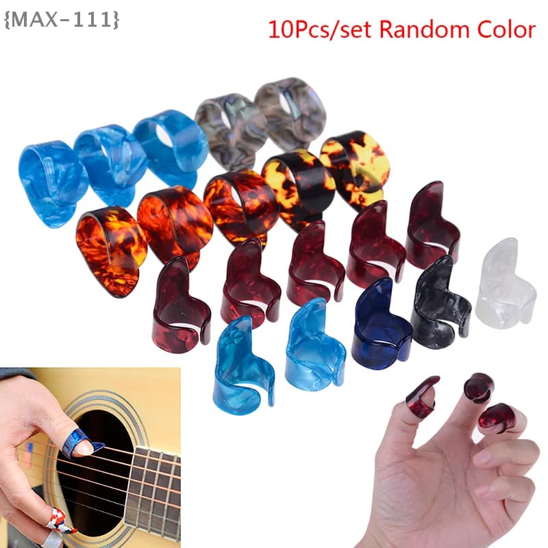 【F2-MAX-111】Set di 10 plettri per chitarra - Plettri per pollice e dita in acciaio inossidabile e celluloid, accessori per la chitarra