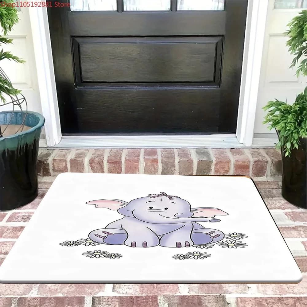 Tappetino per porta Disney Winnie the Pooh Lumpy the Heffalump, tappeto d'ingresso assorbente antiscivolo, simpatico tappetino con personaggio di elefante dei cartoni animati, W
