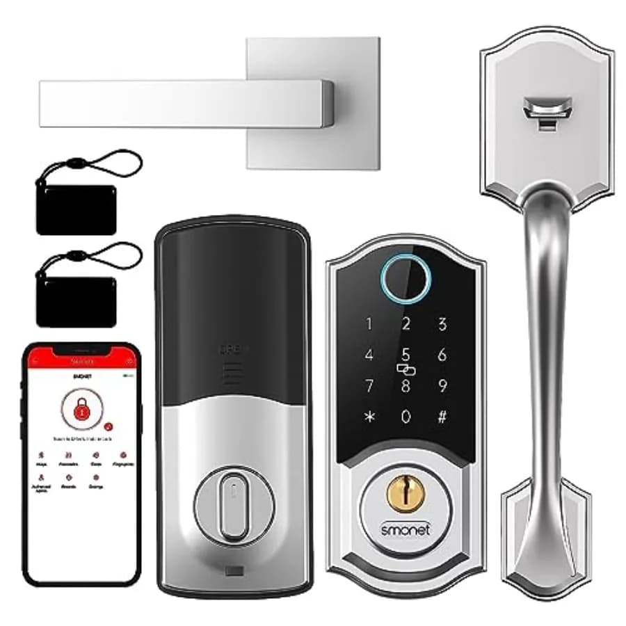 Set Serratura Intelligente per Porta d'Ingresso con Riconoscimento Impronte Digitali e Ingresso Senza Chiave Bluetooth, Tastiera Digitale Elettronica Argento, Serratura a Cilindro