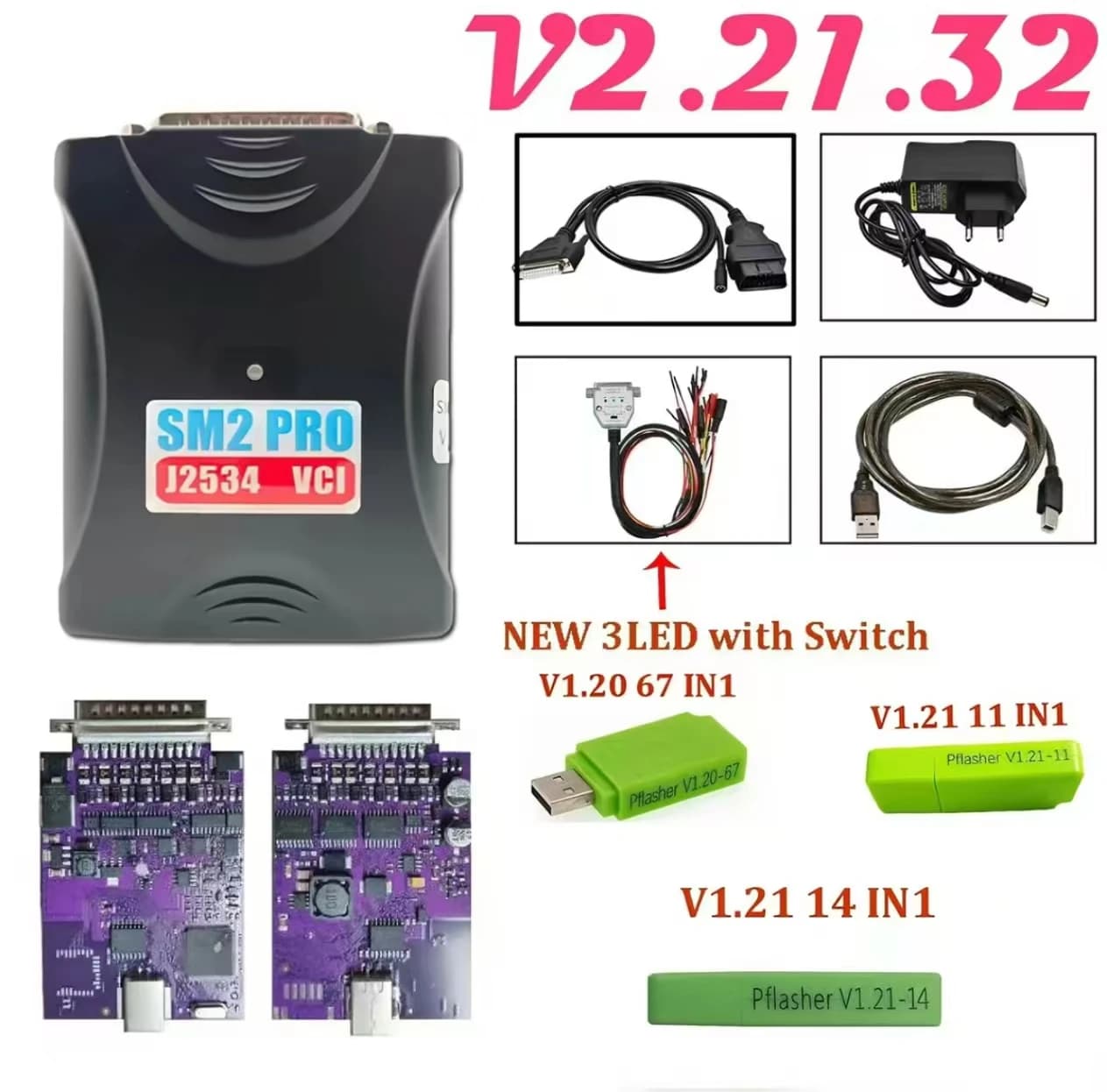 Nuovissimo Programmatore ECU SM2 Pro V2.21.32 Set Completo, Strumento Professionale per la Riprogrammazione dei Chip con J2534, Compatibile PCMflash per Diagnostica Auto