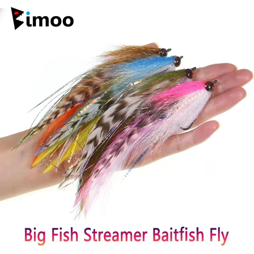 Bimoo # 2/0 15 cm/5.91 inches Big Streamer Baitfish Fly Flash Grizzly Sella Hackle Bait Trout Puppy Spigola Fishing in salt water