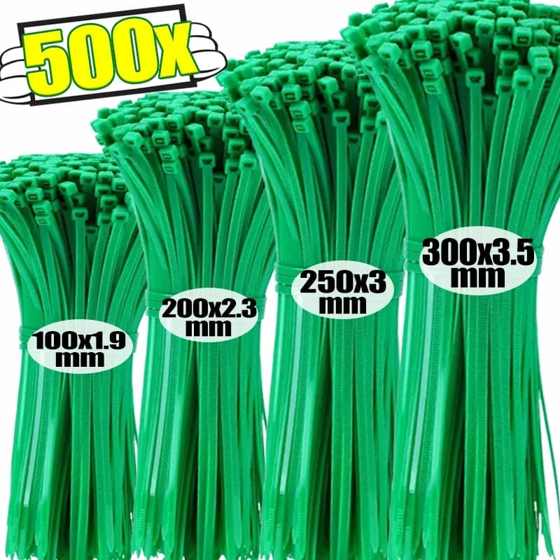 500/50 Pezzi Fascette in Nylon Autobloccanti Verdi, Fascette per Cavi Resistenti, Cinghie di Fissaggio Multiuso per Giardino e Piante