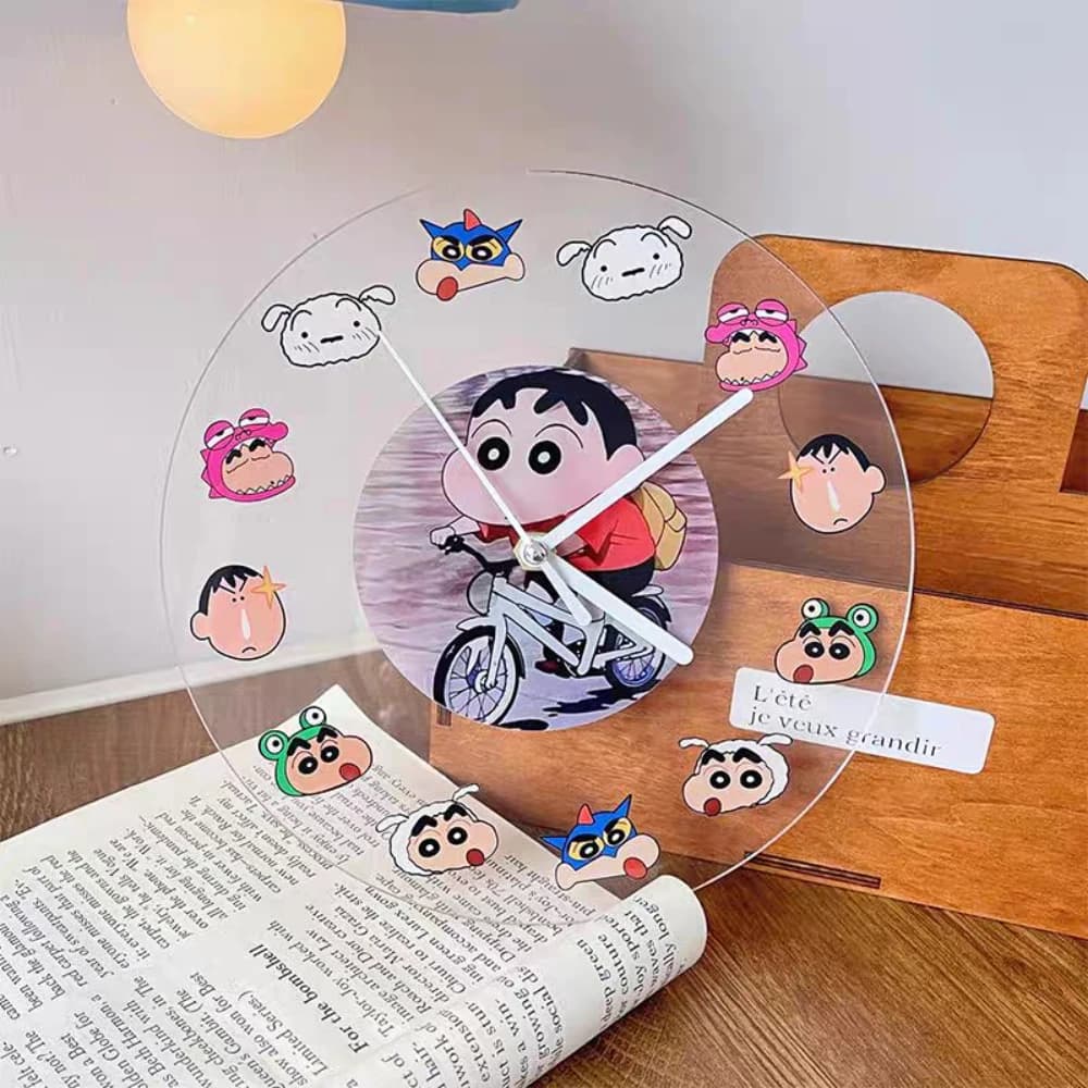 Orologi da parete con puntatore Anime Crayon Shin-Chan, orologio da appendere in materiale acrilico per la decorazione della camera da letto degli studenti (senza batteria)