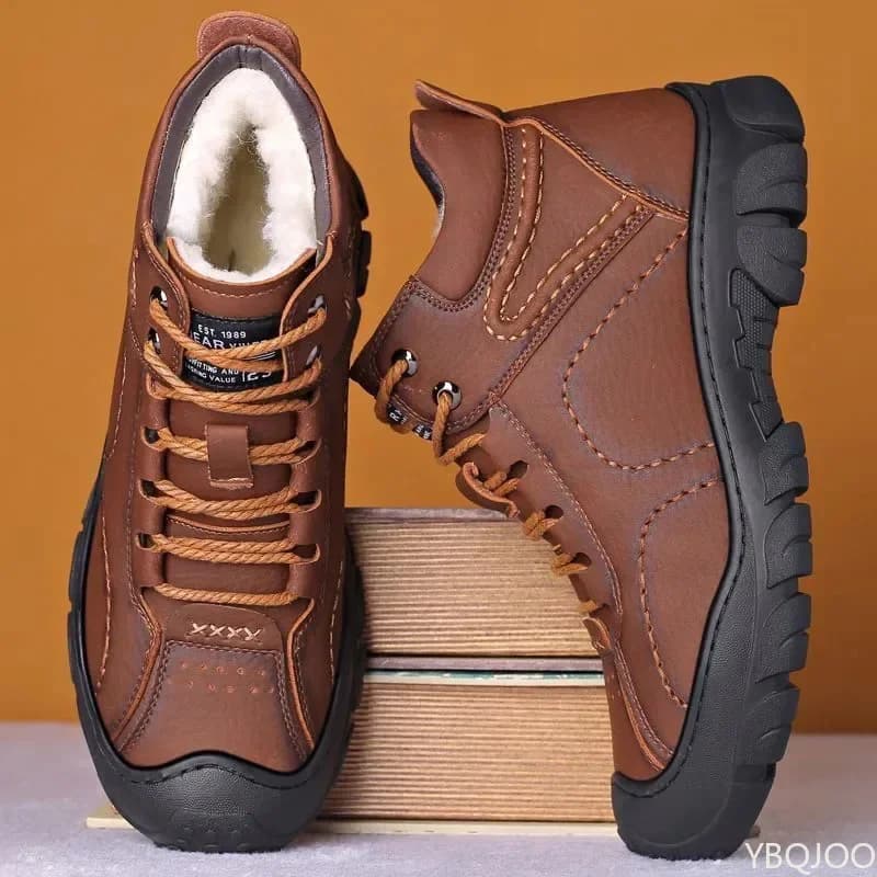 Stivali invernali da uomo in velluto spesso, stivali da neve alti, scarpe casual impermeabili, nuove scarpe da uomo in cotone con lacci, Botas Zapatos