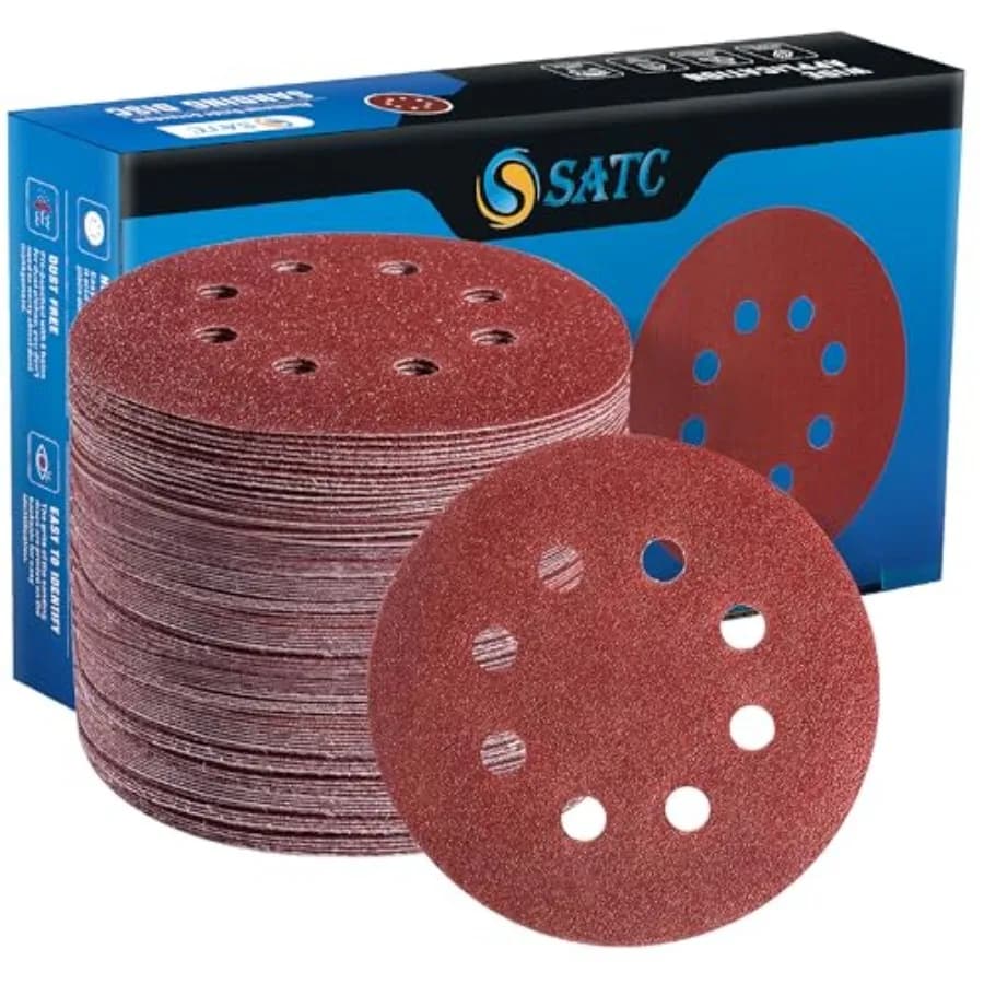 72 PCS 5 Inch 8 Hole Hook and Loop Adhesive Sanding Discs Sandpaper for Random Orbital Sander 40 60 80 120 180 240 320 Grits
