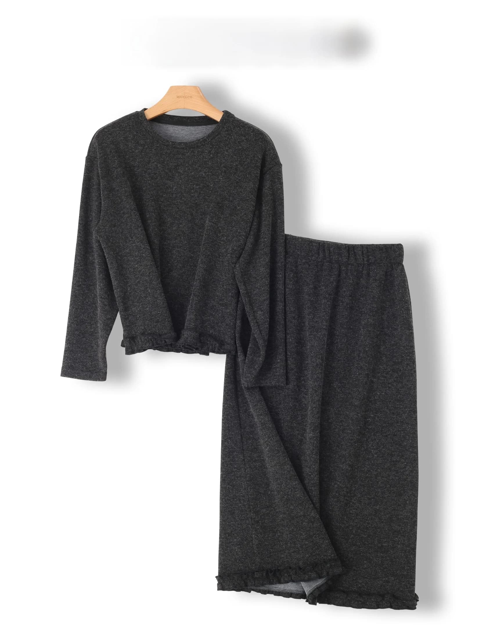 Casual Fashion Wooden Sweatshirt Skirt Set Women's Highji Atmosphere Sense Two-Piece Set Winter Leisure Style round Neck Long...