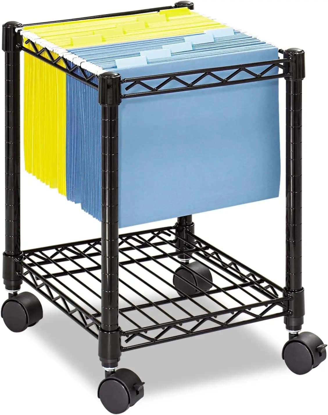 Carrello Portadocumenti con Ruote per Cartelle Sospese Formato Letter e Legal, Archiviazione Mobile, Acciaio, Nero