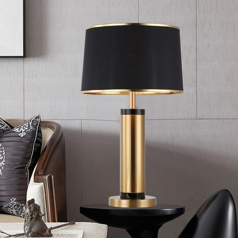 Lampada da Tavolo Moderna in Metallo Nero e Tessuto per Soggiorno e Hotel, Luce LED di Lusso per Camera da Letto