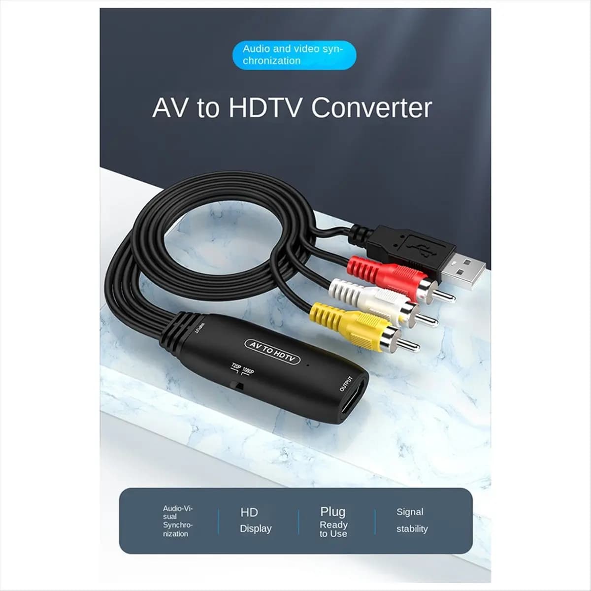 N91R 1080P Converter Adapter from AV to HDTV Compatible RCA to HDMI with compatible HDMI cable