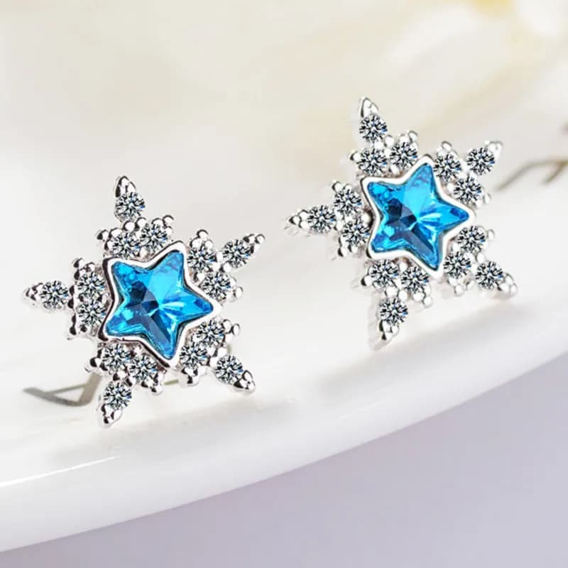 Orecchini a bottone con stella di cristallo blu per donna Colore argento Zircone Piccoli gioielli carini regalo pendientes kolczyki