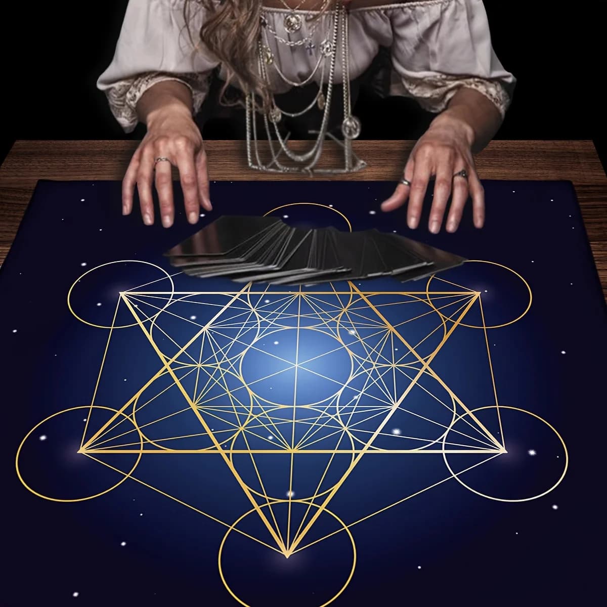 VIKAMA Metatron Simbolo Tovaglia per tarocchi stellati Tovaglia per altare Tovaglia pagana Wiccan Oracle Pad Tovaglia per tarocchi galassia