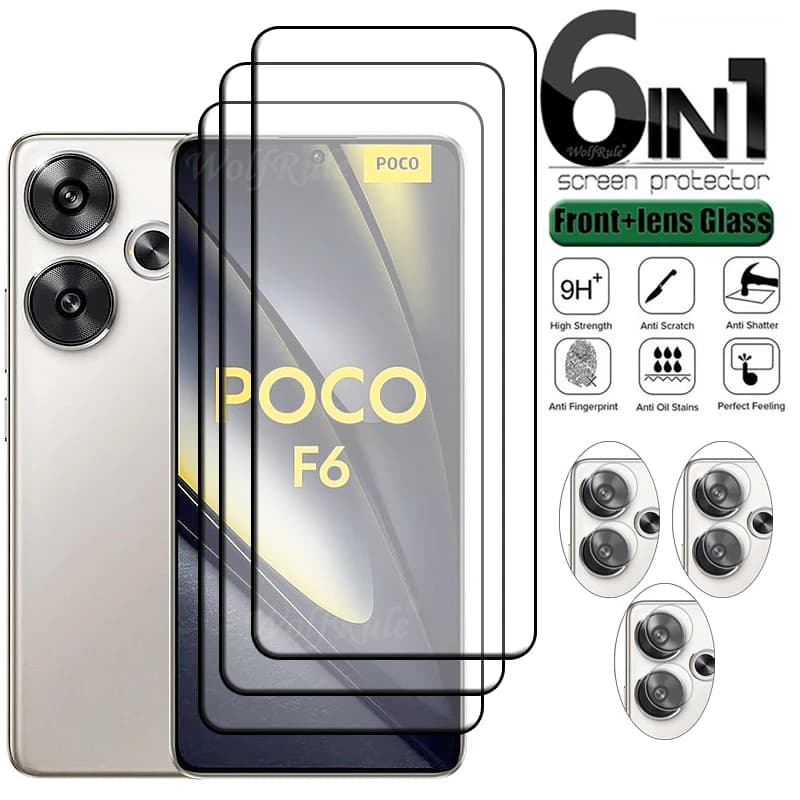 6-in-1 for Little F6 Glass Xiaomi Poco F6 Tempered Glass Full Cover Collar HD 9H for Screen Protector Poco F6 F 6 PocoF6 Lens Glass