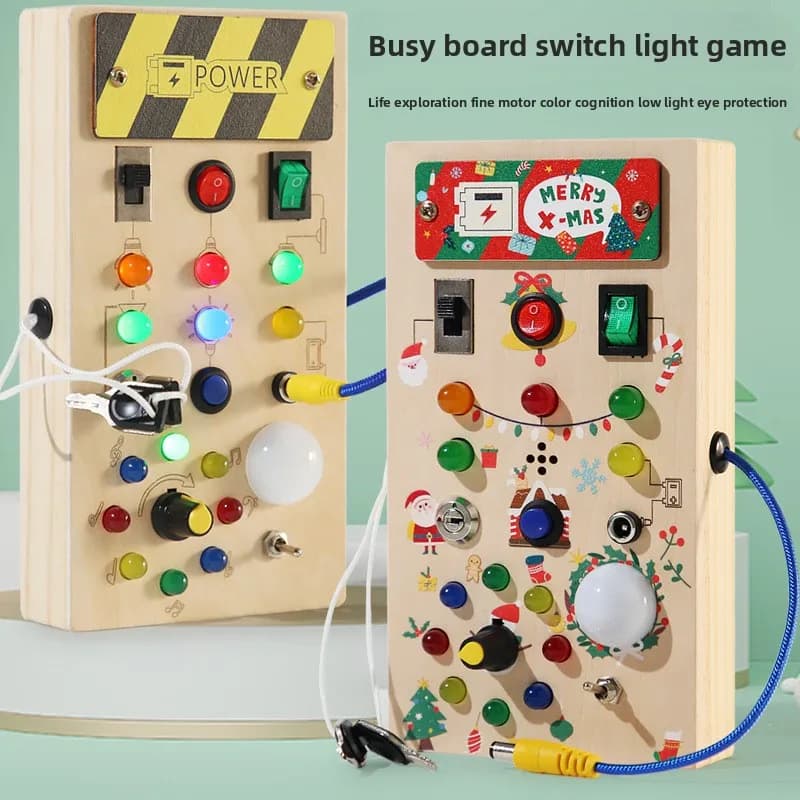 Giocattolo Educativo Montessori per Abilità Quotidiane, Cubo in Legno con Interruttori Luminosi per l'Apprendimento Pratico, Regalo per Bambini