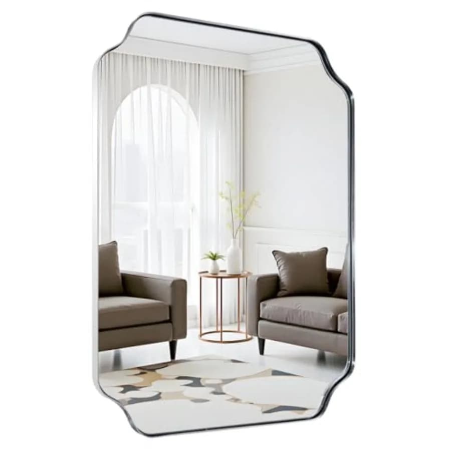 Specchio da Bagno Cromato 30x40 Pollici, Specchio da Parete con Angoli Dentellati, Forma Rettangolare in Acciaio Inox da 1''