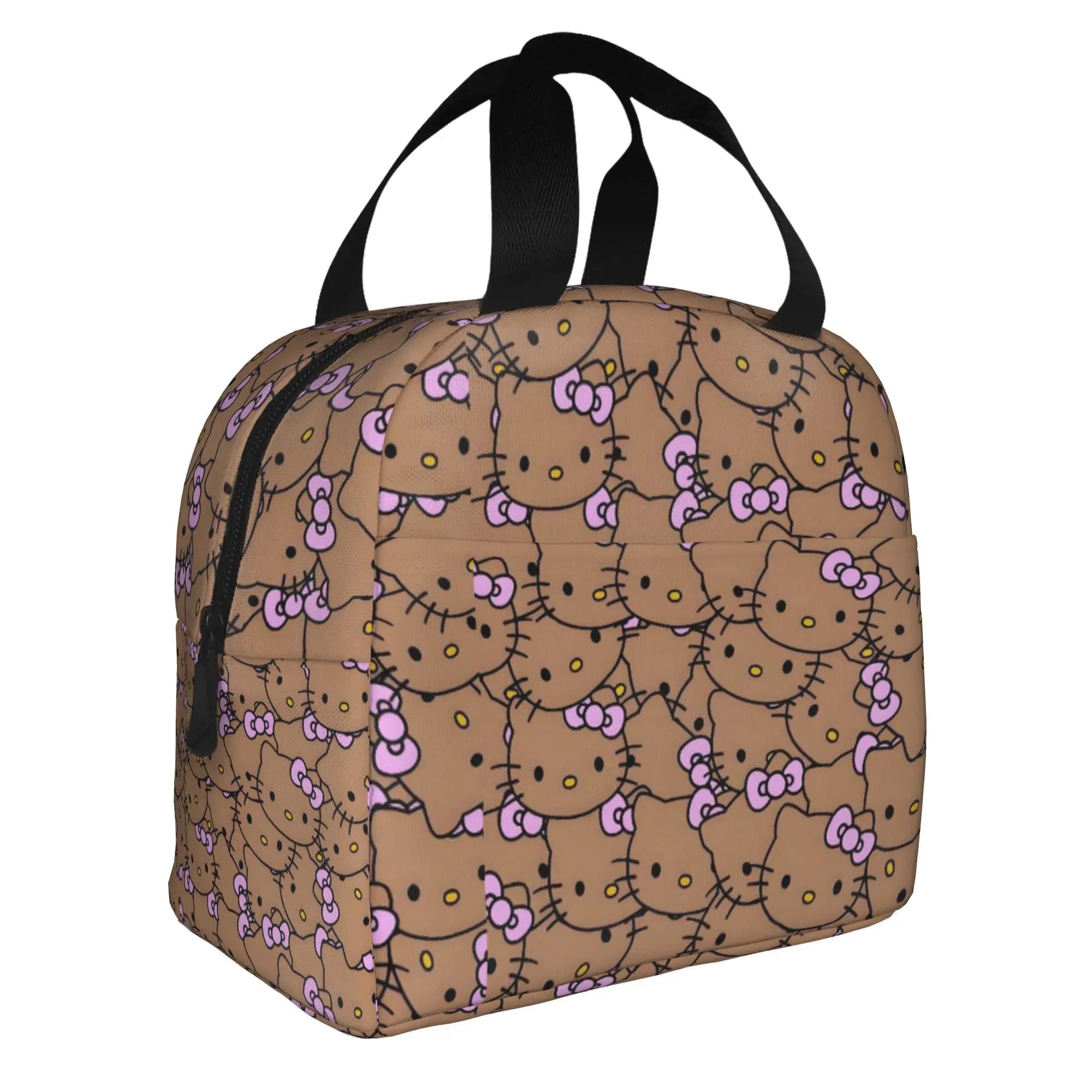 Custom Kawaii Cats-Cartoon Insulated Lunch Bag Women Waterproof Brown Black Skin Thermal Cooler Lunch Box Office Picnic Travel