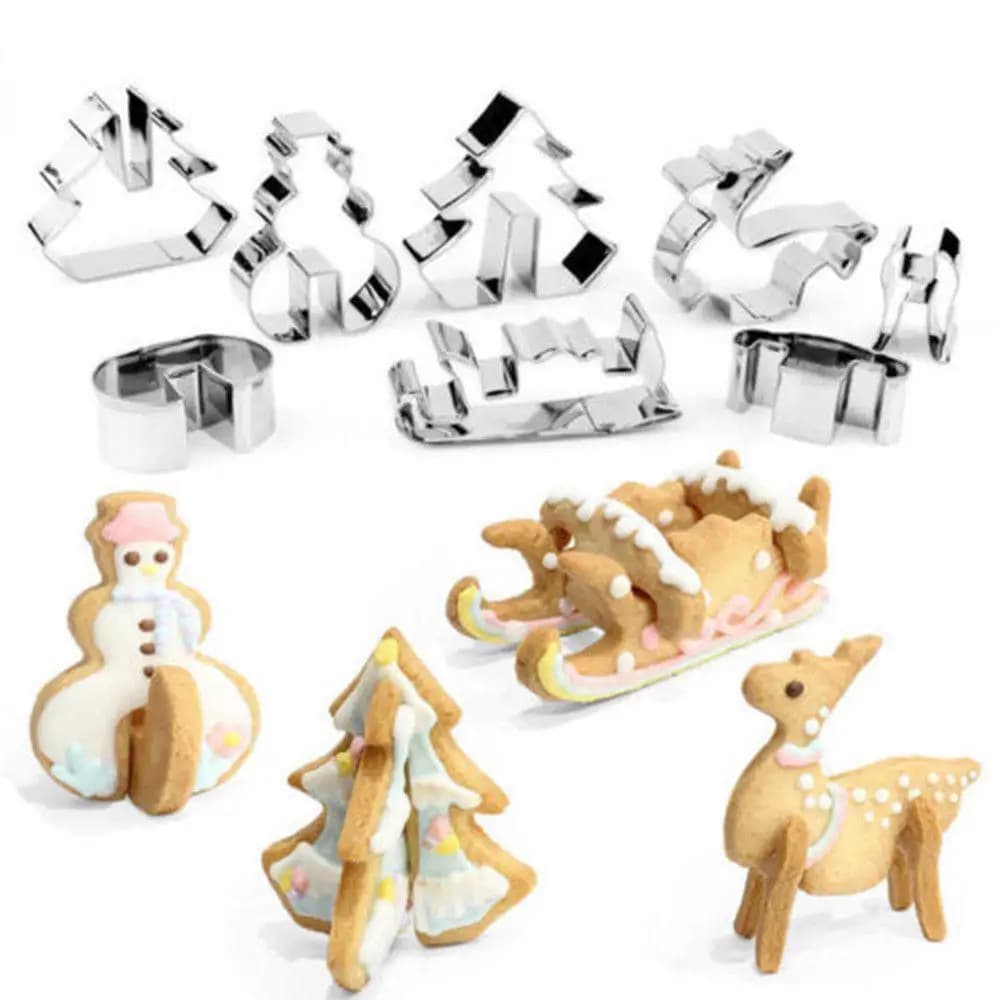 Set of 8 Prints for Christmas Cookies in Stainless Steel Non-stick, Heat Resistant and Oven Suitable, for Chocolate Cake