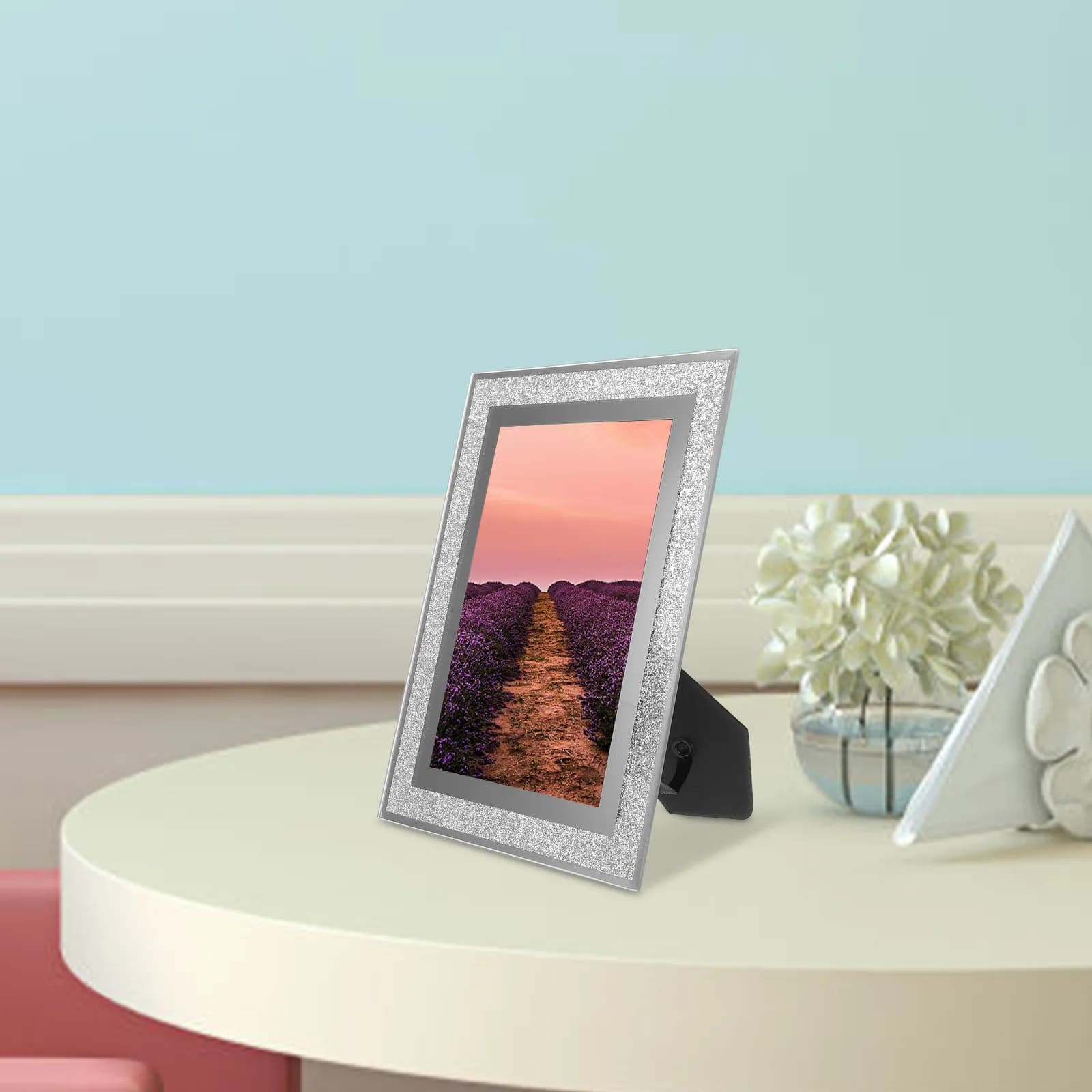 Crystal Glass Photo Frame Modern Design Tabletop Picture Holder Photo Display Frame for Desk Bedroom Living Room Use