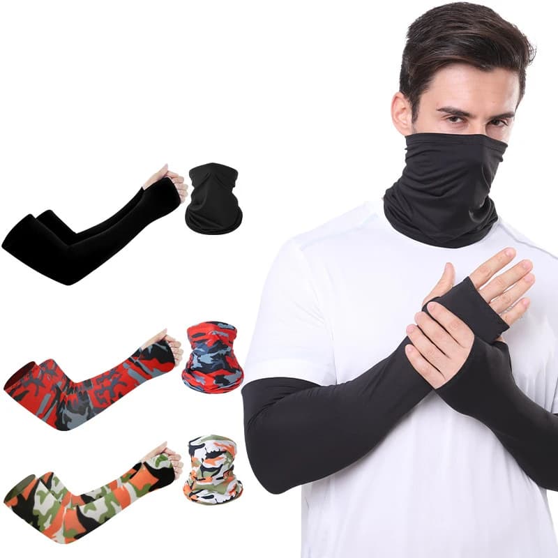 Set of 2 pieces / Arm sleeve and face mask for men Bandana Fishing socks for motorcycle Combined sports sun protection set