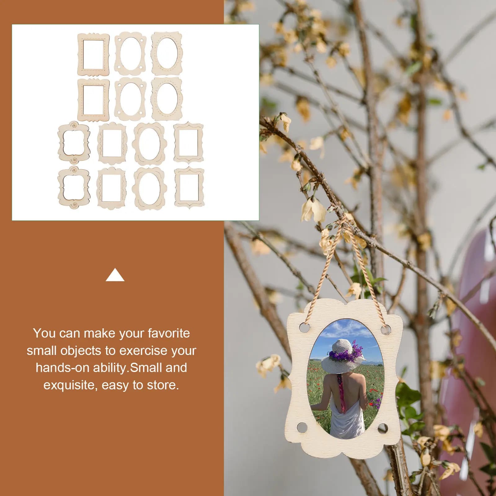 40Pcs Hollow Wooden Picture Frame Chips DIY Craft Supplies for Photo Frame Wall Decoration Fireplace Window Xmas