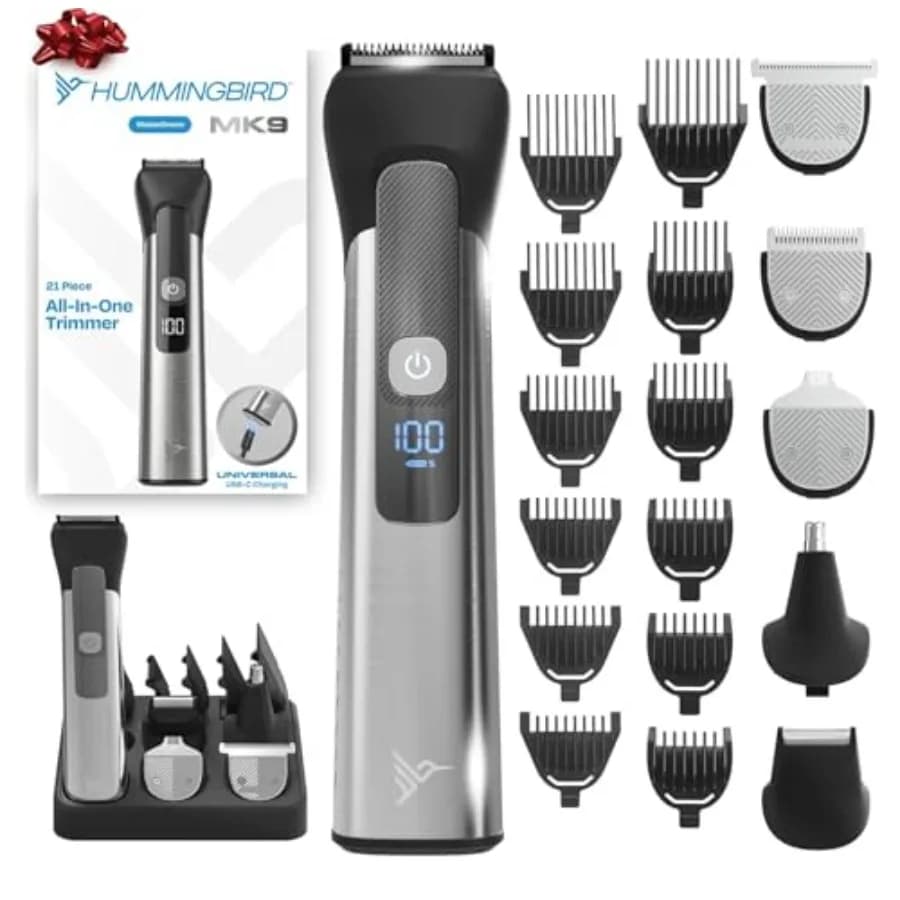 MK9 MasterGroom Trimmer All-in-One Kit per toelettatura da uomo da 21 pezzi per barba, testa, capelli, corpo e viso, USB impermeabile in acciaio inossidabile