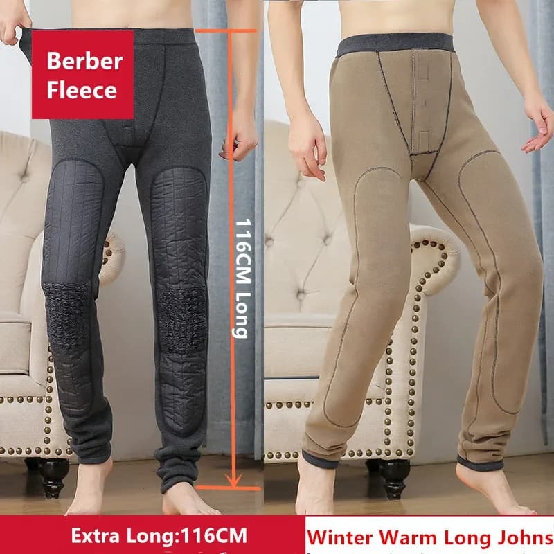 Berber fleece leggings 116CM men's height warm winter outdoor to knee thermal underwear windproof Plus Size 6XL pants Extra long Johns