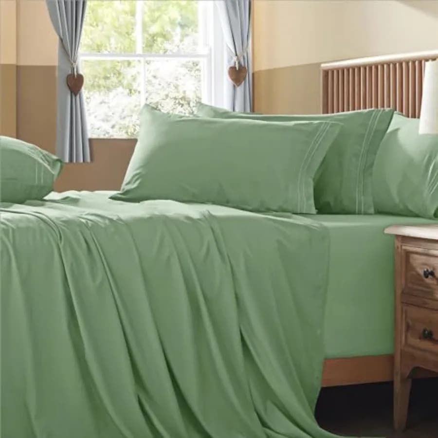 Set di Lenzuola Extra Profonde per Letto Queen Size, 6 Pezzi, Morbide Lenzuola Verde Salvia con Tasche Profonde 18-24 Pollici, Lusso Alberghiero 1800 T