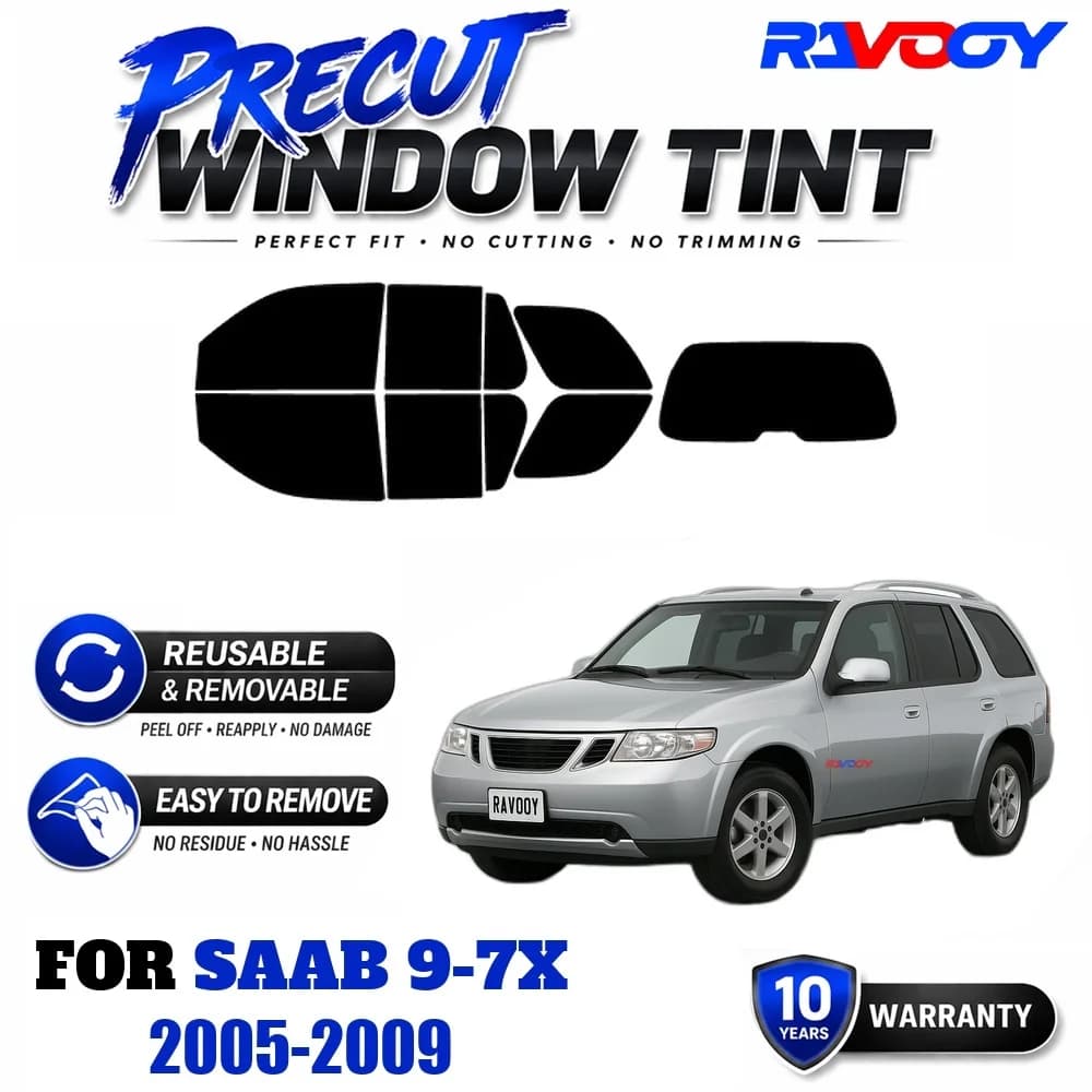 RAVOOY Precut Window Tint, Reusable Removable EPU Film, Custom Fit for Saab 9-7x 2005-2009, UV Heat Protection