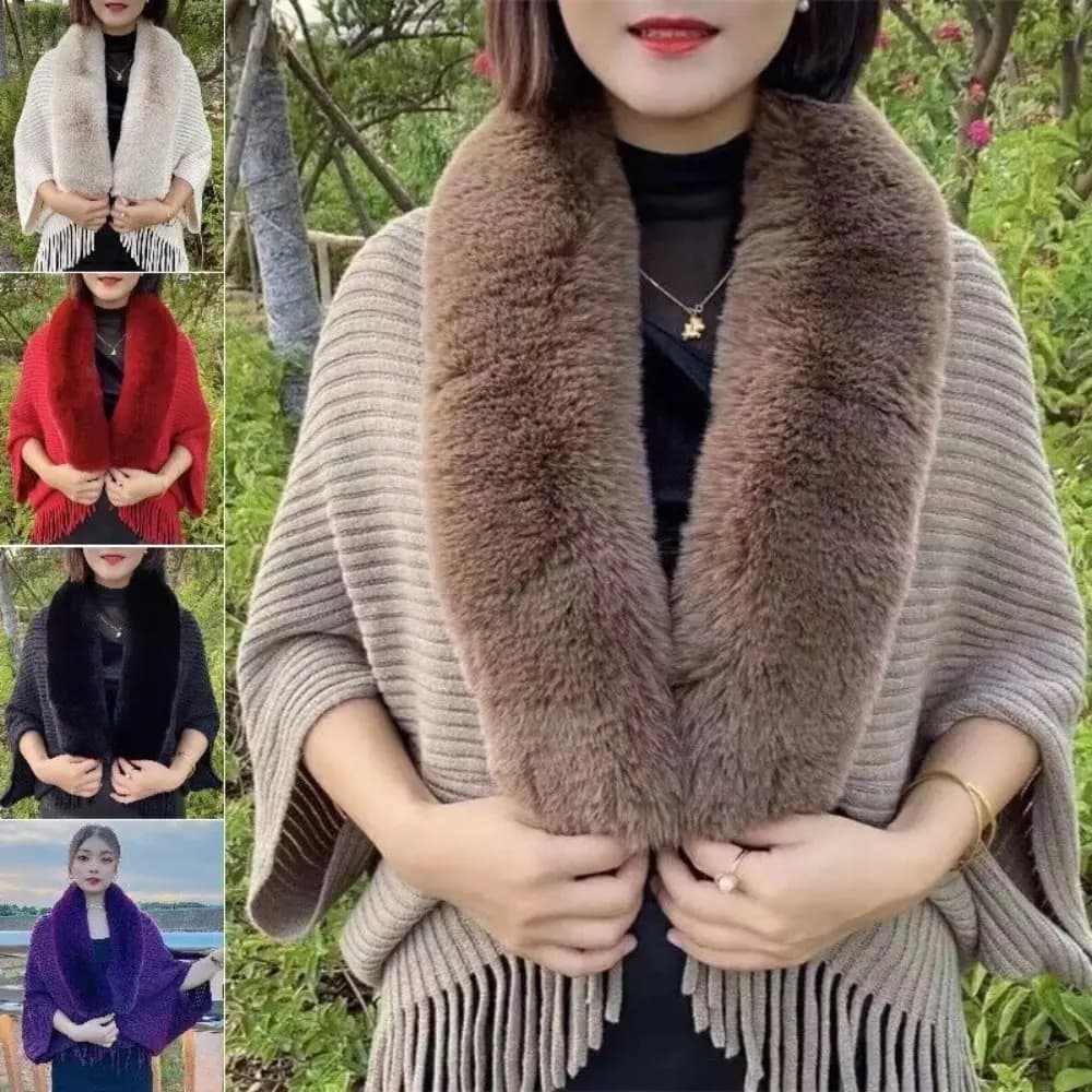 Women's loose skier often knitted Synthetic fur collar Wraps in plush Evening dresses Wedding dresses Cardigan Mant