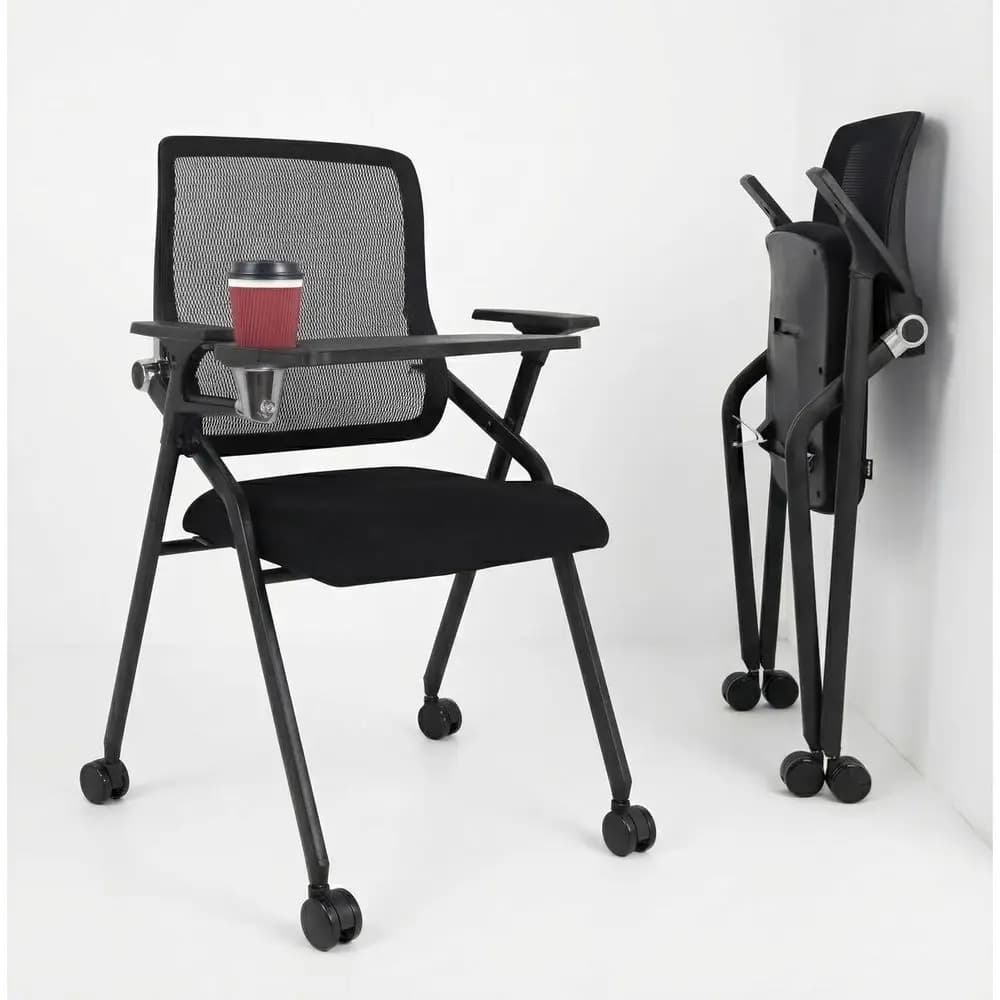 Sedie per Sala Conferenze con Bracciolo Porta Tablet, Sedia da Ufficio Ergonomica con Supporto Lombare e Braccioli Regolabili, Impilabile