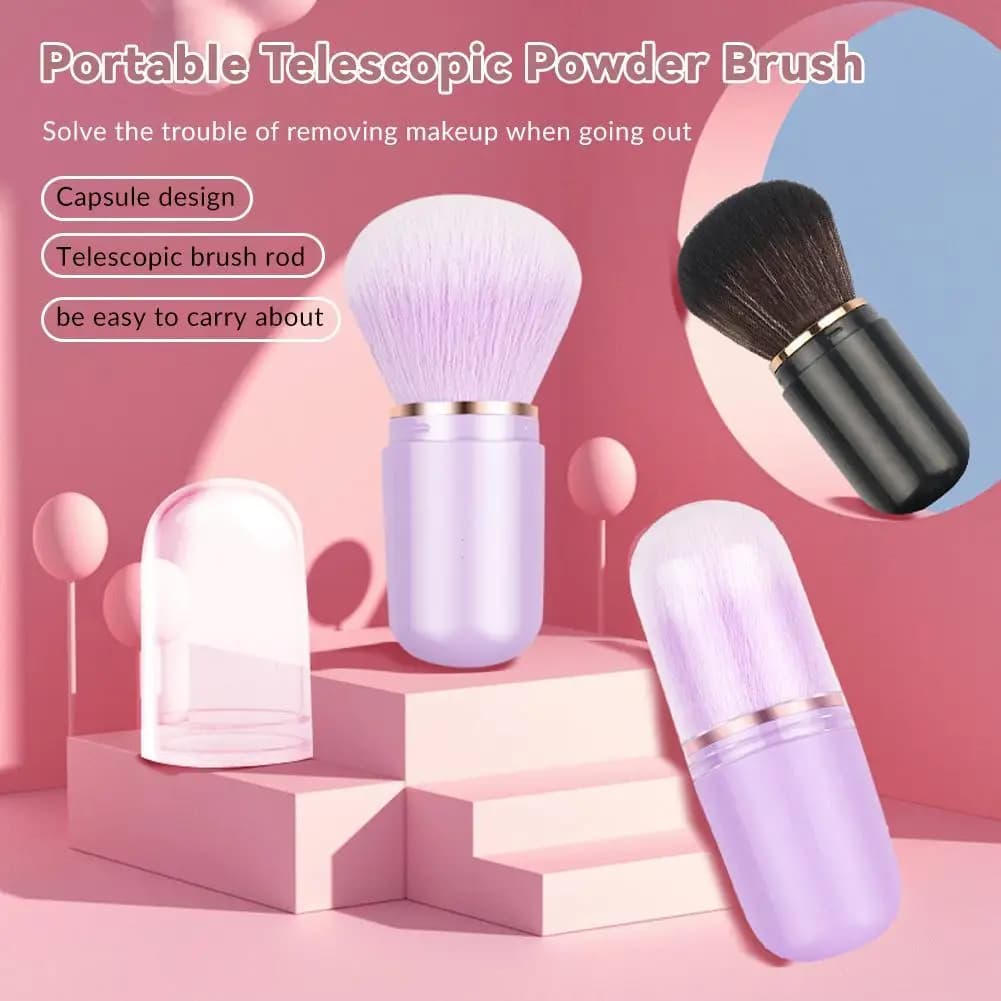 Pennello Trucco Retrattile a Forma di Capsula, Portatile da Viaggio per Polvere Viso, Fard e Fondotinta, con Setole Morbide, Strumento di Bellezza