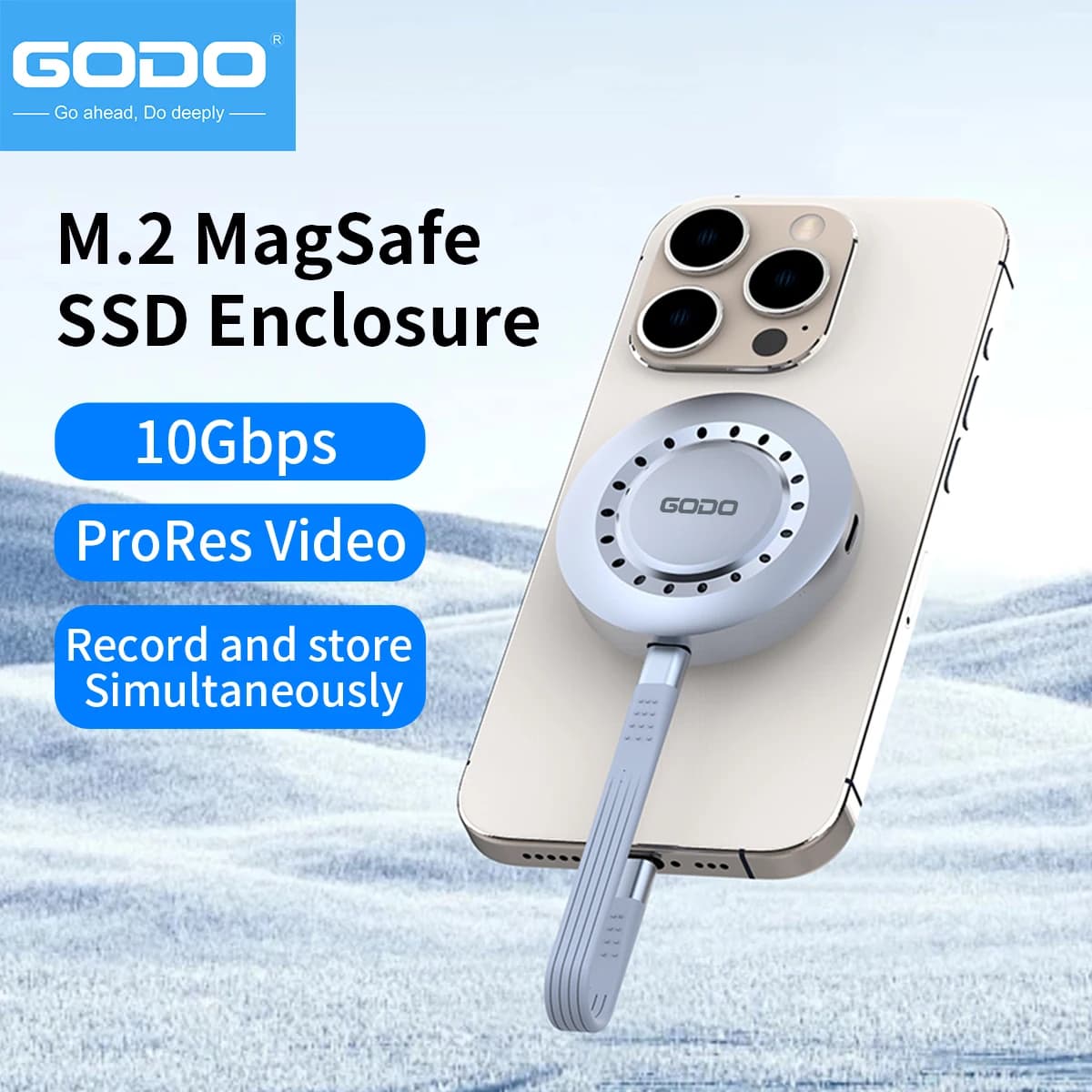 GODO Magnetic 2230 M.2 NVMe SSD Enclosure 10Gbps M.2 to USB Type C External Adapter for iPhone 16 15 Pro Max Pro MacBook