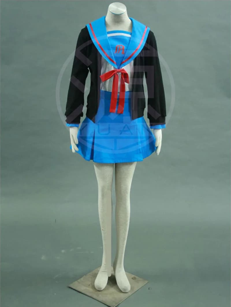 Anime La Melancholy of Haruhi Suzumiya Nagato Yuki Costumi Cosplay Abito da marinaio Uniforme scolastica