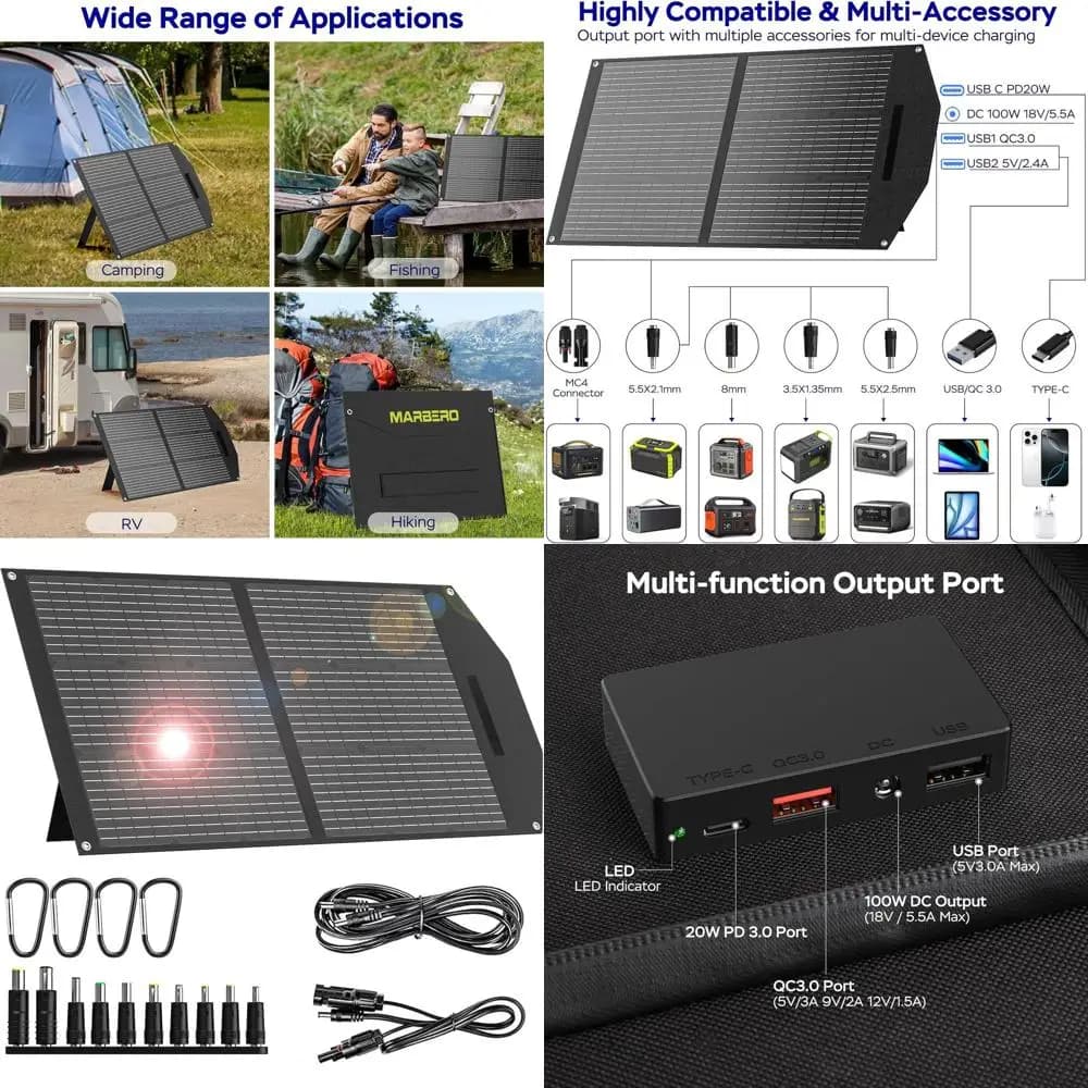 Stazione di Alimentazione Solare Portatile da 100W con Uscita USB/DC 18V per Uso Esterno e Campeggio